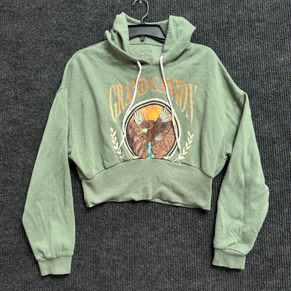 Zoe + Liv Grand Canyon Cropped Hoodie Womens L Large Sage Green Eagle Graphic